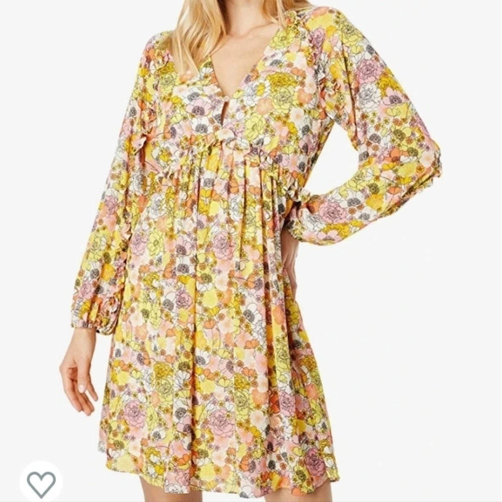 BCBGeneration ruffle floral long sleeve retro mini‎ dress